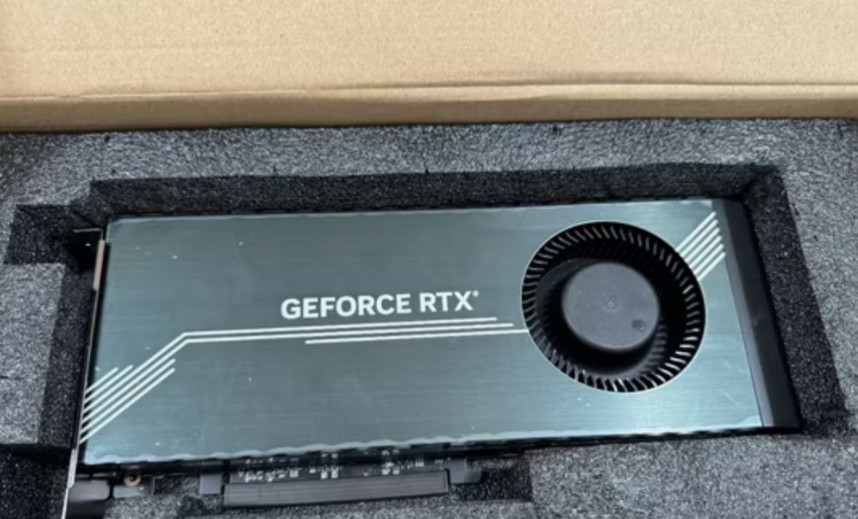GeForce RTX blower-style card packaged