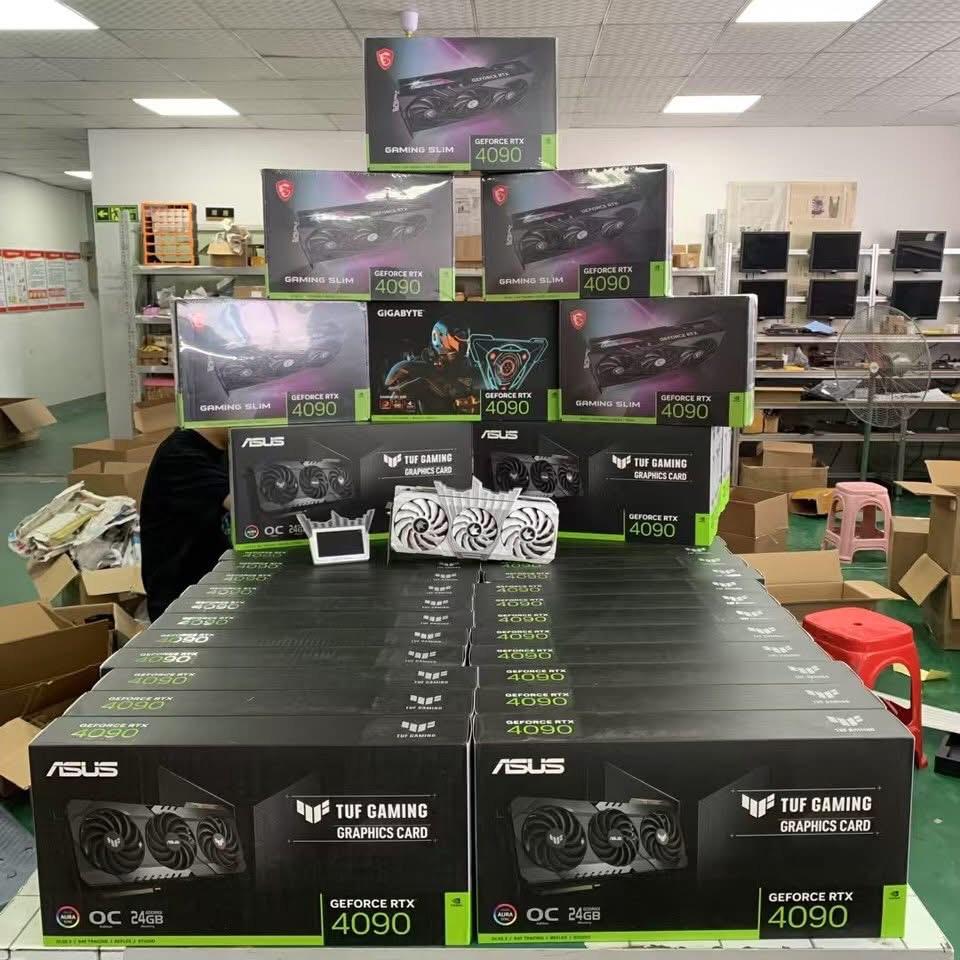 MSI RTX 4090 Gaming Slim inventory on warehouse floor