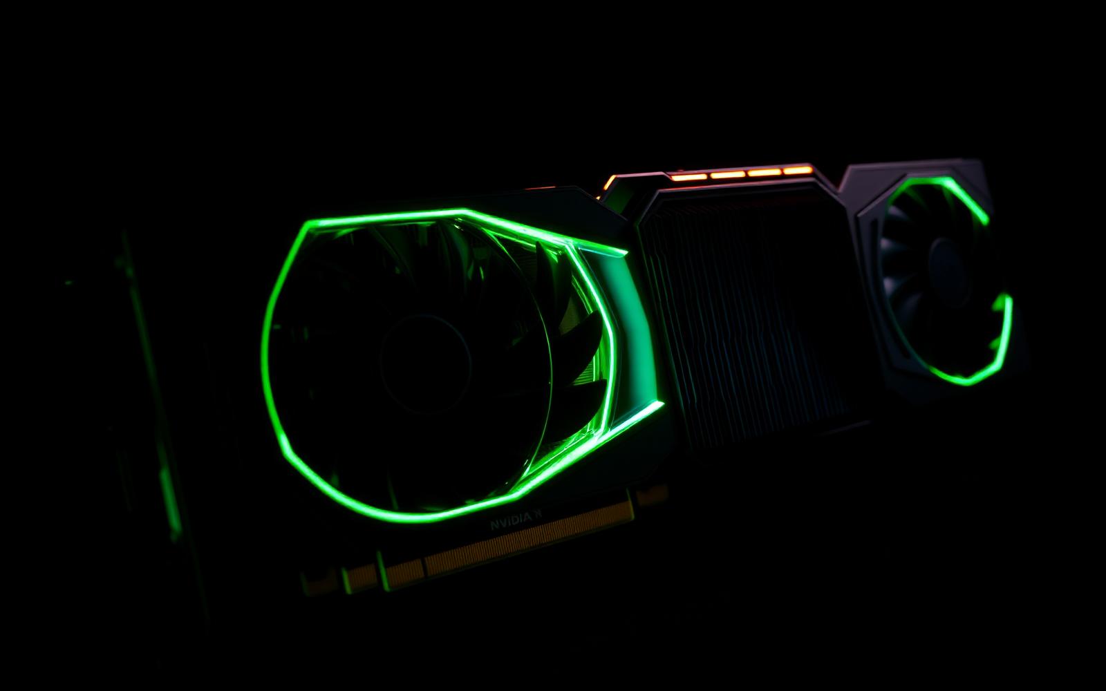 NVIDIA GeForce RTX graphics card with green RGB lighting